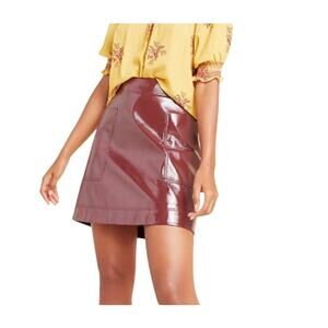 Anthropologie Burgundy Patent Mini Skirt